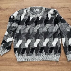 Vintage Grandpa Sweater Monochrome Grey Size Large